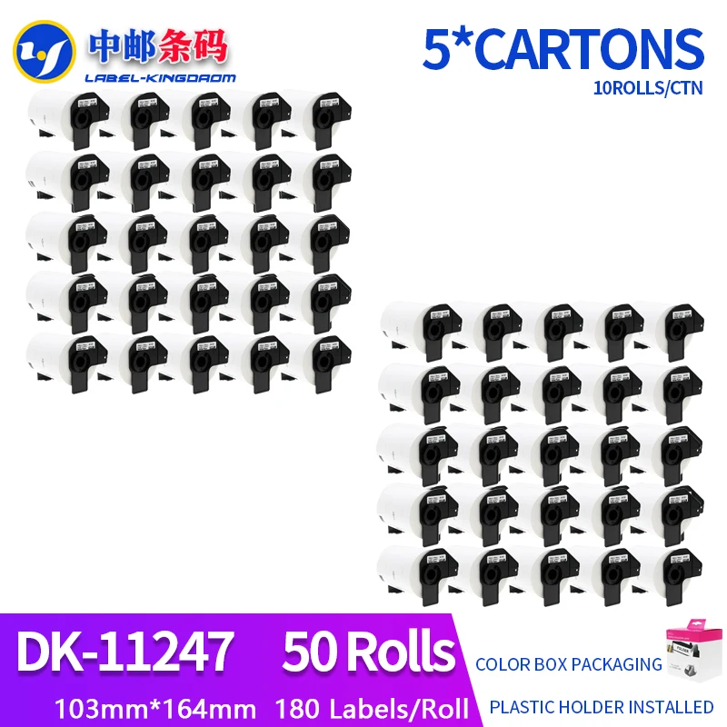 

50 Rolls Generic DK-11247 Label 103mm*164mm 180Pcs/Roll For Brother QL-1100/QL-1110NWB Printer All Come With Plastic Holder