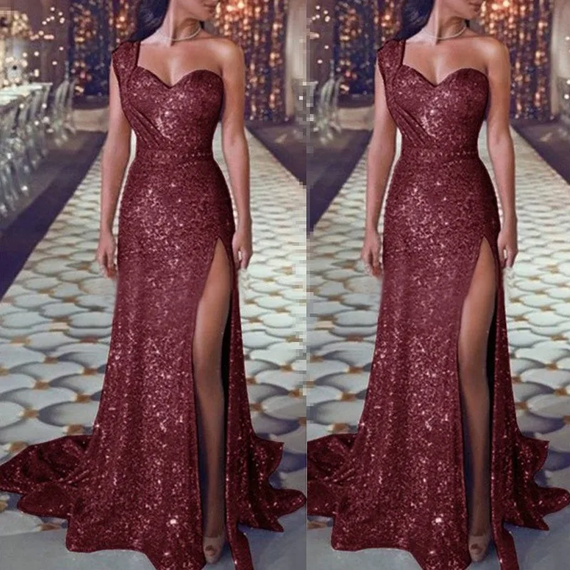 European American Summer Halter Neck Dress Long Banquet Temperament Sexy High-end One-shoulder Gold-plated Long Evening Dress