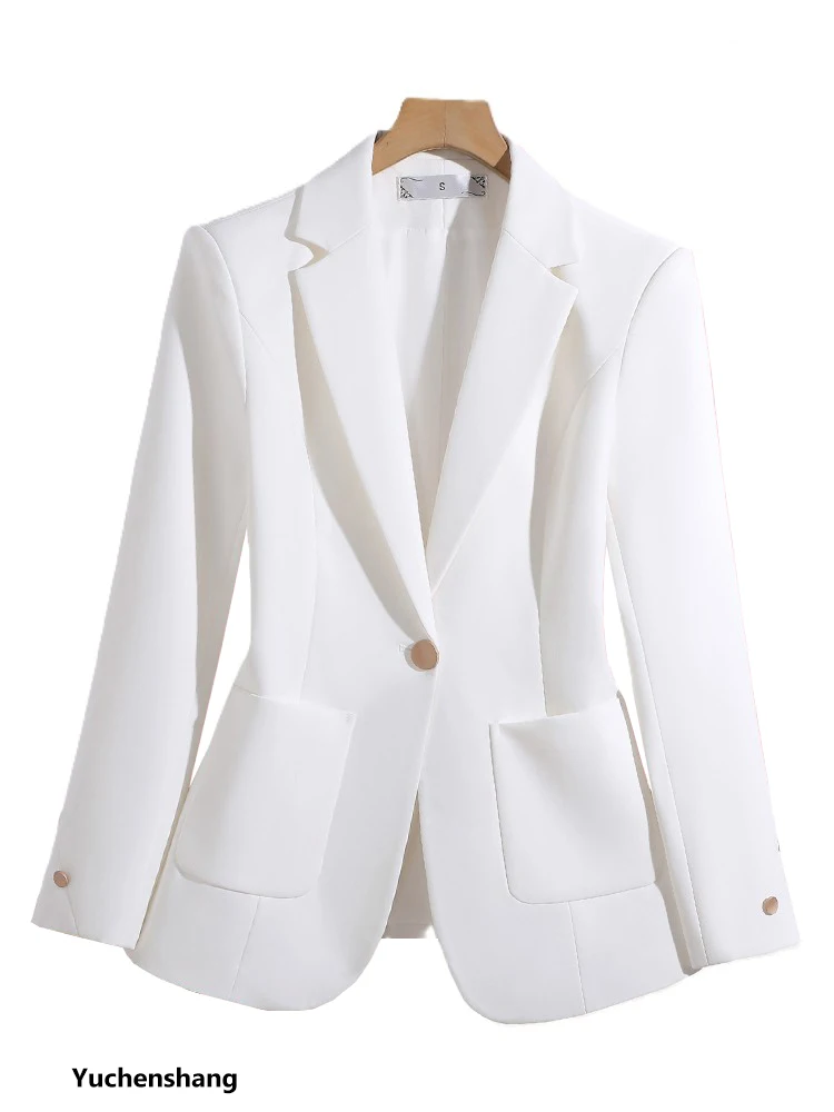

White Red Black Women Blazer Autumn Winter Female Long Sleeve Solid Formal Ladies Jacket Coat