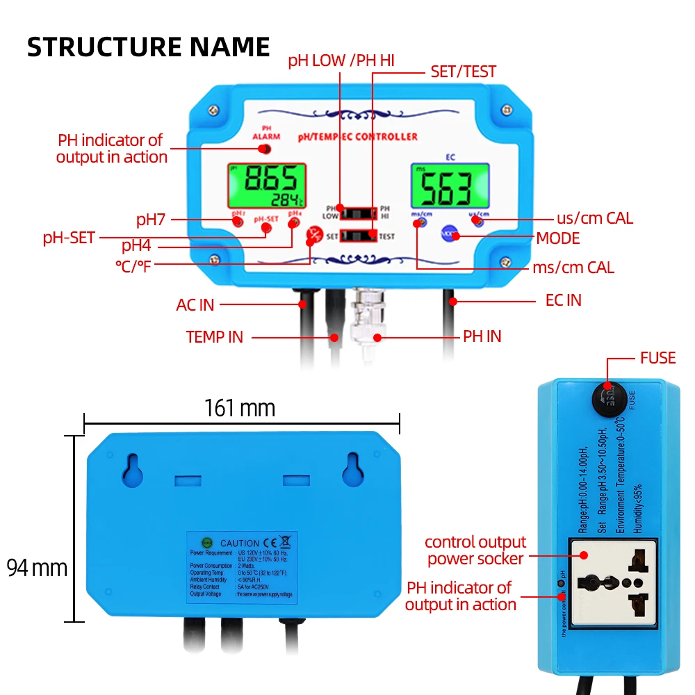 Ph-2823 Tester 3 in 1 PH Temp Ec Multi-parameter Water Quality Testing Detector Conductivity Monitor Swimming Pool Aquarium Tool