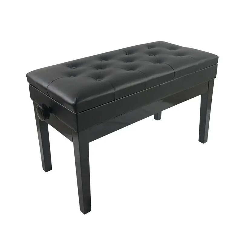 Double liftable PU leather surface with bookcase, solid wood keyboard, piano storage stool