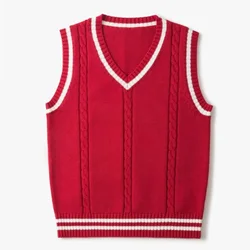 Striped White Knitted Sweaters for Men Blue Sleeveless Man Clothes V Neck Vest Red Waistcoat Jumpers Sweat-shirt Cigaret Cotton