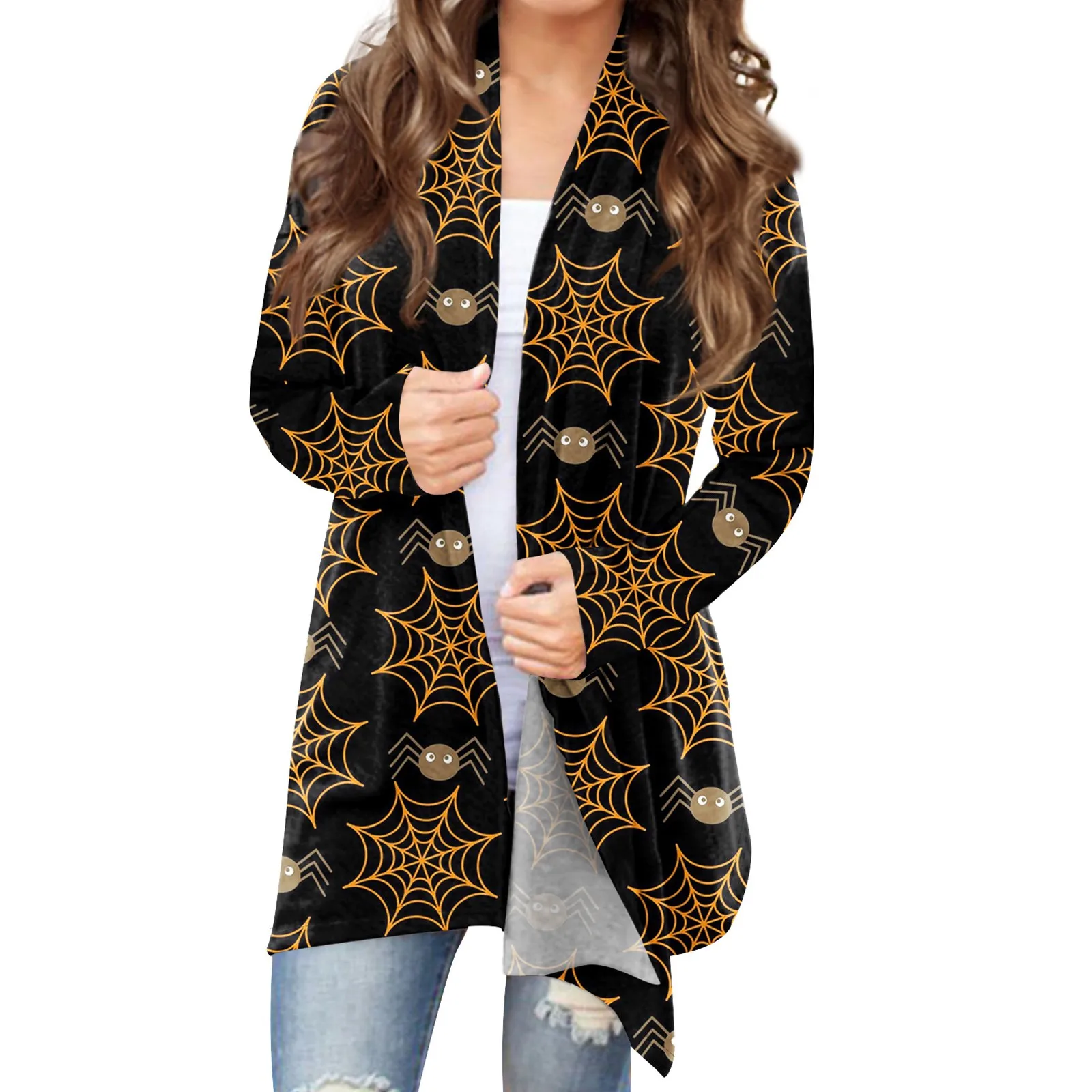 Topy Dla Kobiet Moda Damska Casual Printed Mid-Length Cardigan Jacket Roupas Feminina Roupa Feminina Traf 2024 Mujer топ Y2k