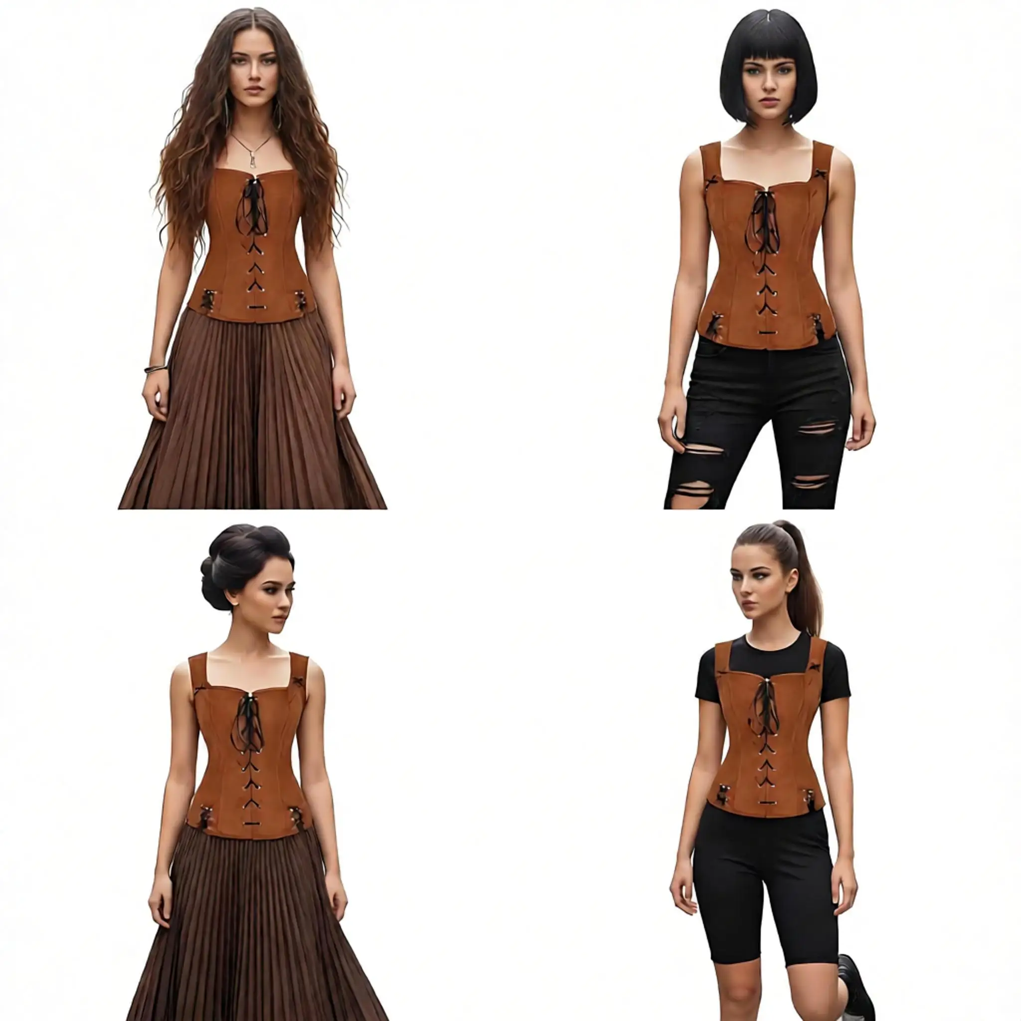 Faux Suede Lace-Up Corset Vest Women Court Style Princess Costume Halloween Cosplay Pirate Costume Steampunk Medieval Vest Top