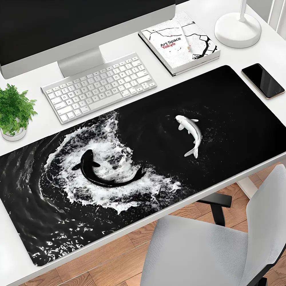 

Игровой коврик для мыши с рисунком Tai Chi Koi, нескользящая резиновая основа, водонепроницаемый прямоугольный настольный коврик с прецизионными прошитыми краями, офисная игра