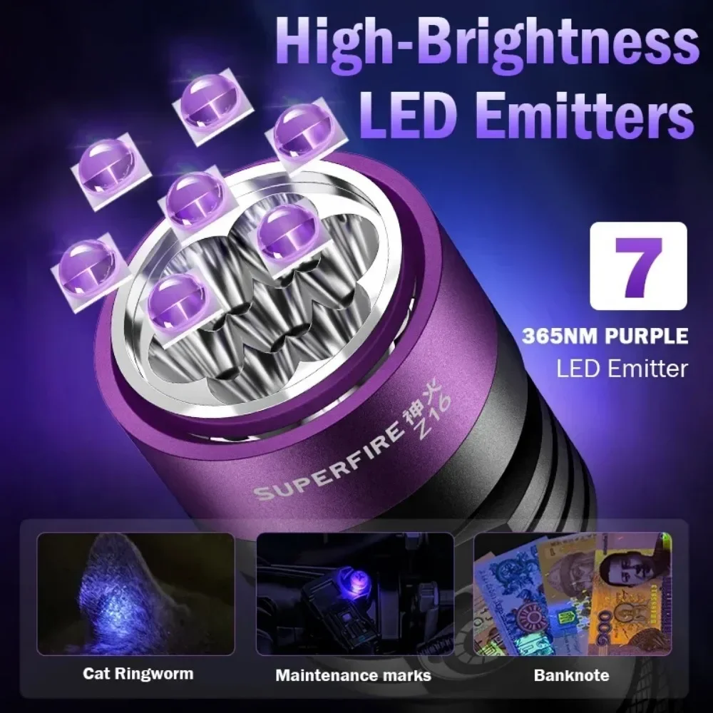 365nm UV Light Type-C Rechargeable Ultraviolet Black Lamp UV Torch Leakage Ore Money Pet Dog Cat Urine Tinea Detecting Lantern view 5