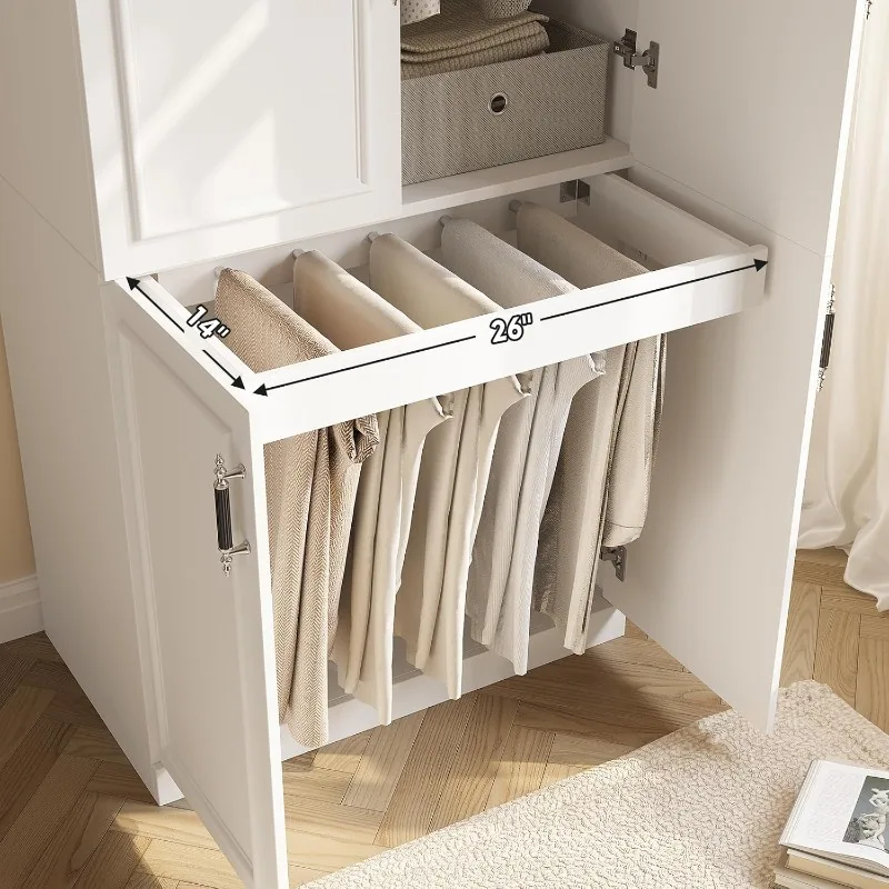 Schrank-Kleiderschrank mit 4-türigem, 74,8 Zoll großer Kleiderschrank mit Aufhängestange