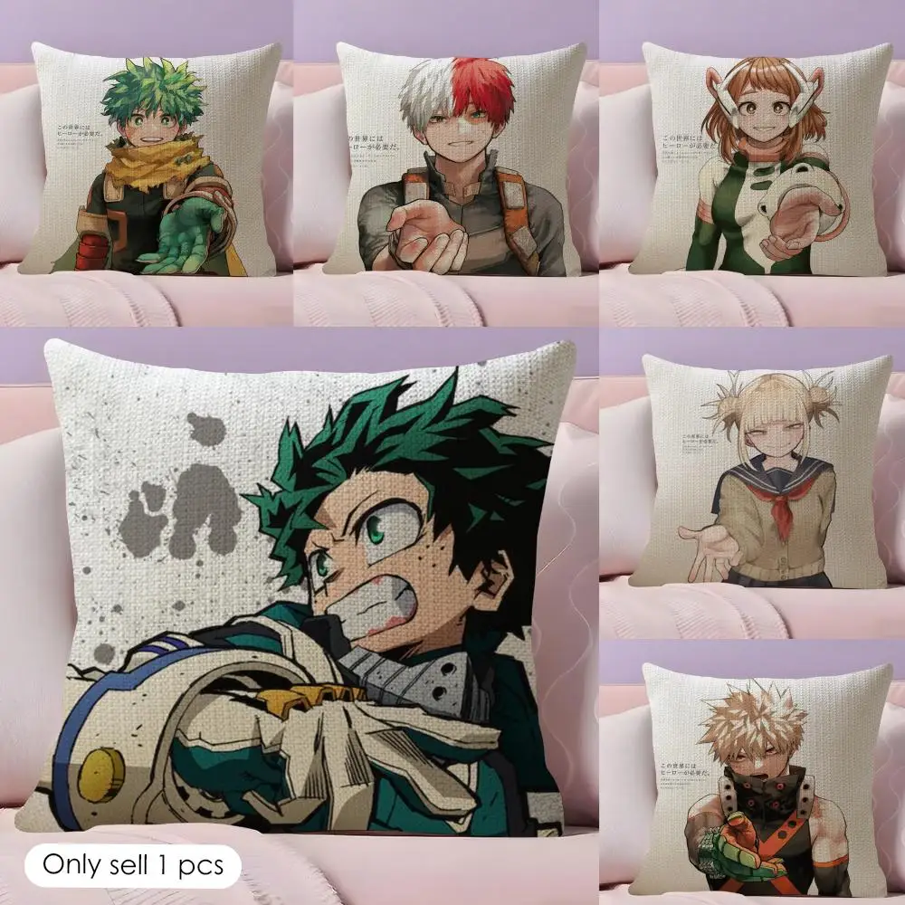 M-My Hero AcademiaS Cushion Cover Summer Coolness Linen Fabric Double-Sided Printing Pillow Case Sofa Home Decor Gift