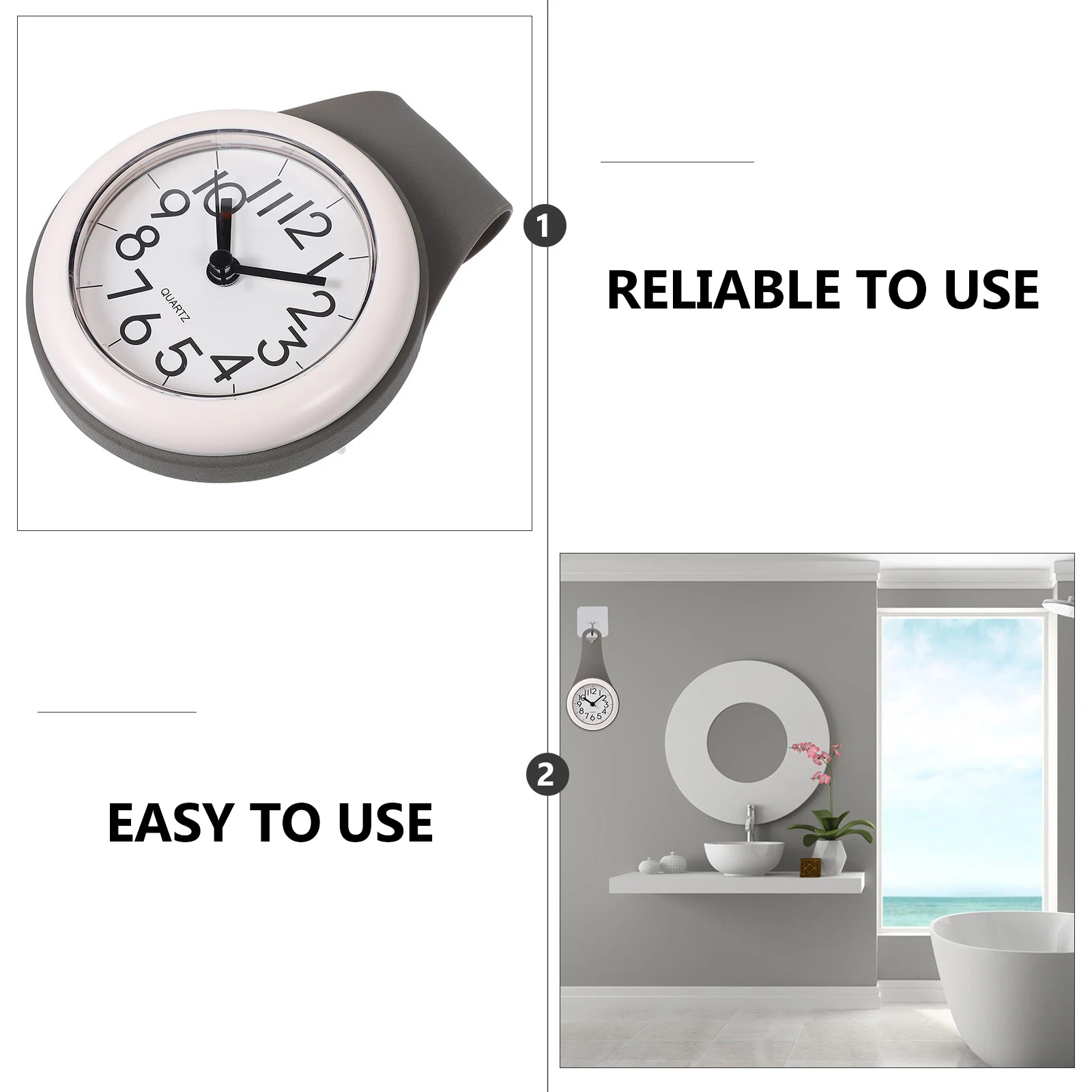 

1pc Waterproof Anti-Fog Wall Clock Bathroom Shower Hanging Digital Timer Suction Handle Easy Install Decorative Bedroom Kitchen