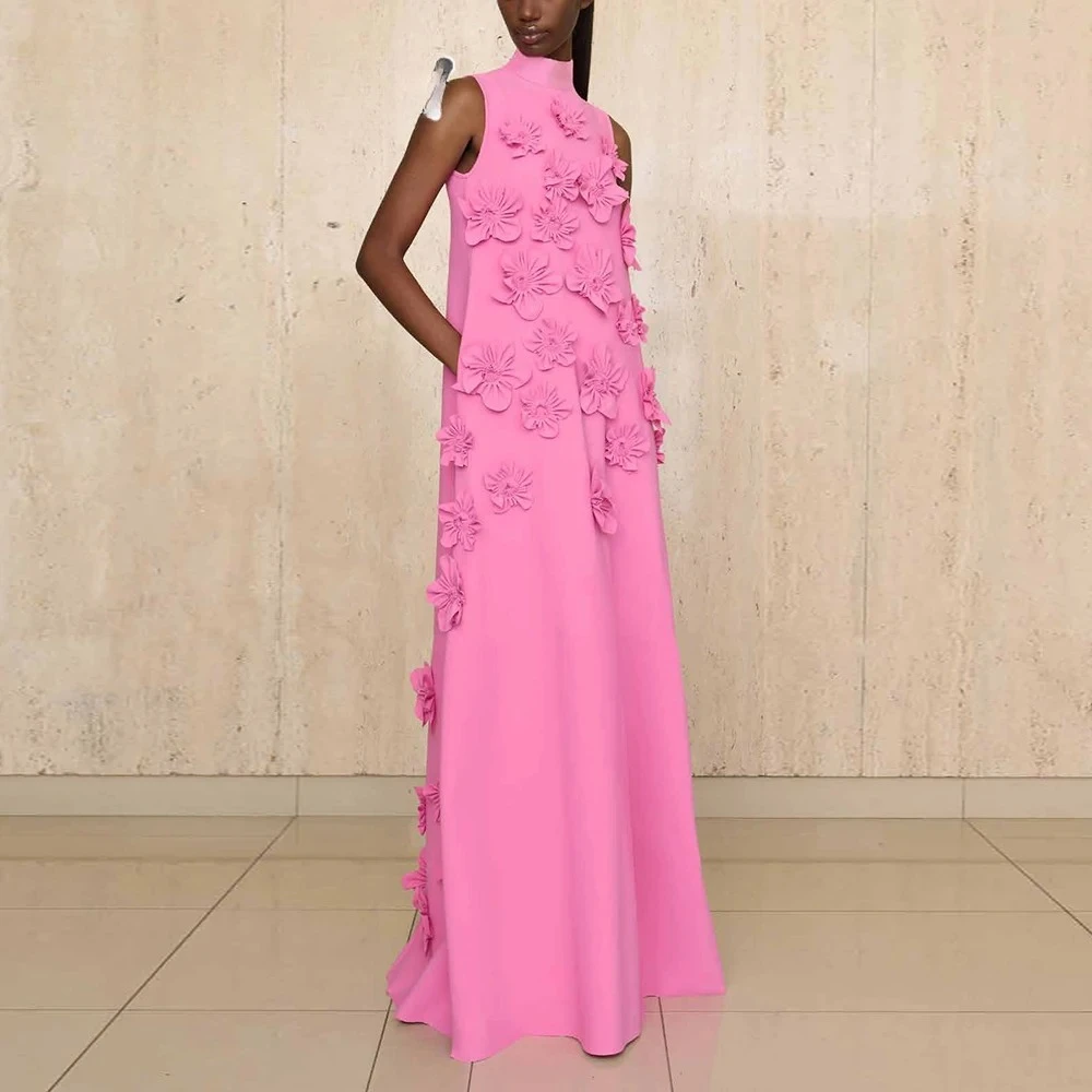 

Chic Dress Birthday outfit Party show Women Stand Collar Sleeveless High Waist Spliced Lace Up Elegant Dresses Female