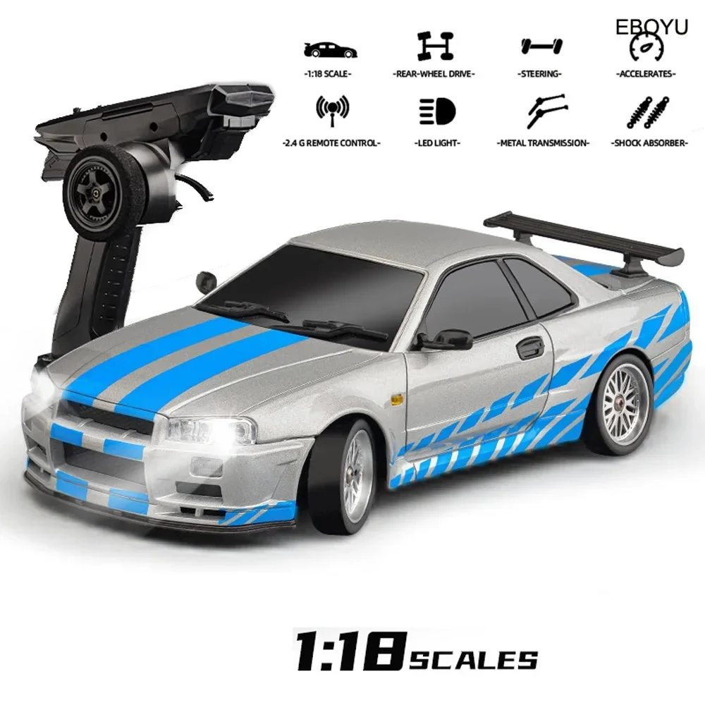 LDRC LD1899 1/18 RC Model Drift Car GTR R34 2.4G RWD with Gyroscope on-Road Alloy Body Shell Racing Car Kids Toys Gifts