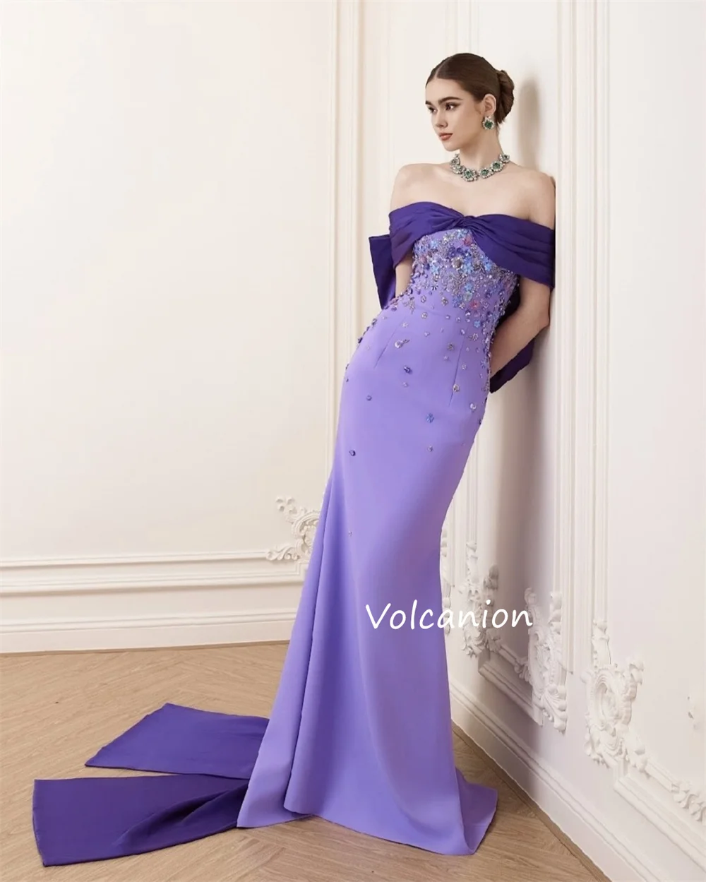 تخصيص جيرسي زين الديكور القوس خارج على الكتف حورية البحر فساتين طويلة مناسبة مخصصة مساء رسمي رائع