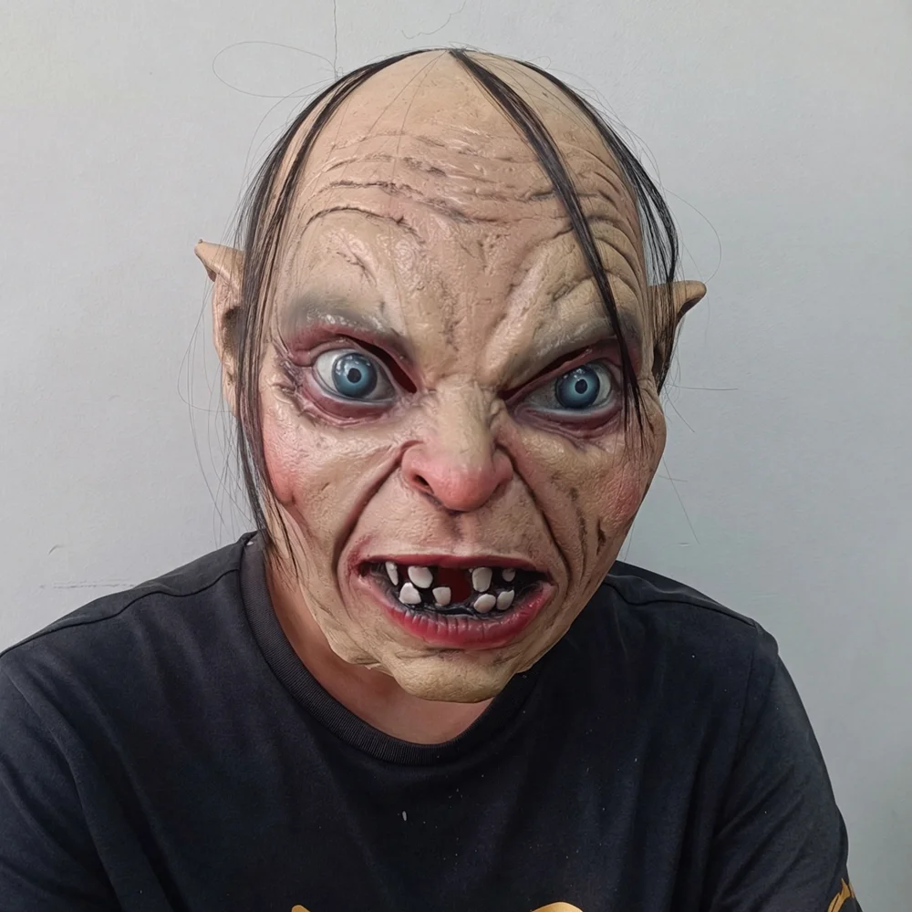 Gruselige Monster-Latexmaske mit Haaren und Spitzohren, Schreckliches Kreatur-Kopfteil für Halloween-Cosplay, Maskerade-Party-Kostüm-Requisiten – Detail 1