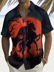 2024 shirt lapel fashionable Hawaiian short shirt  sleeved soft men's shirt daily social horror Christmas death knight