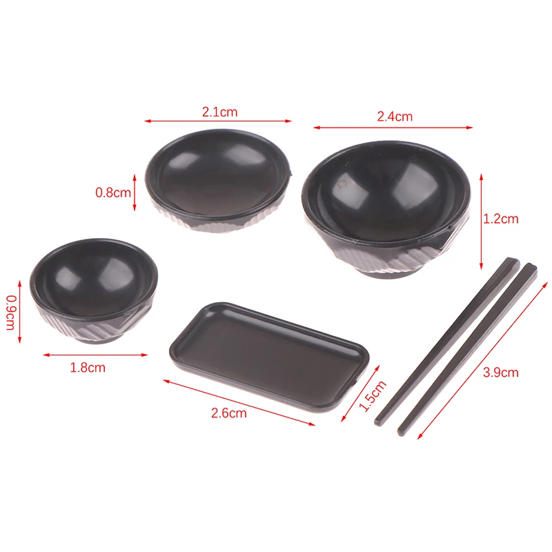 Zestaw akcesoriów do domku dla lalek 1/12: symulowane miski, pałeczki, naczynia, miniaturowe naczynia kuchenne, dekoracja stołu.