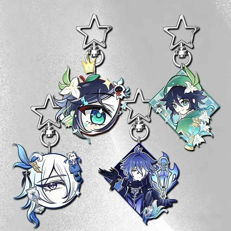 Game Venti Neuvillette Flins Cosplay Keychain Kawaii Acrylic Keyring Key Chain Bag Ornament Decoration Props