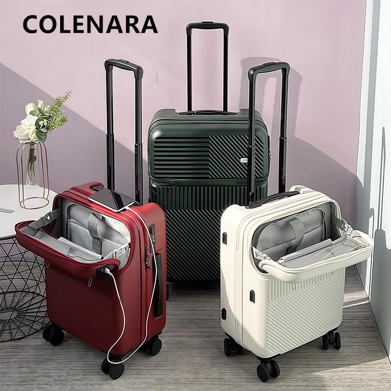

COLENARA USB-зарядка для багажа, переднее отверстие для ноутбука, посадочный чехол, многофункциональный чемодан на колесиках, 20 "22" 24 "26 дюймов, чемодан для салона