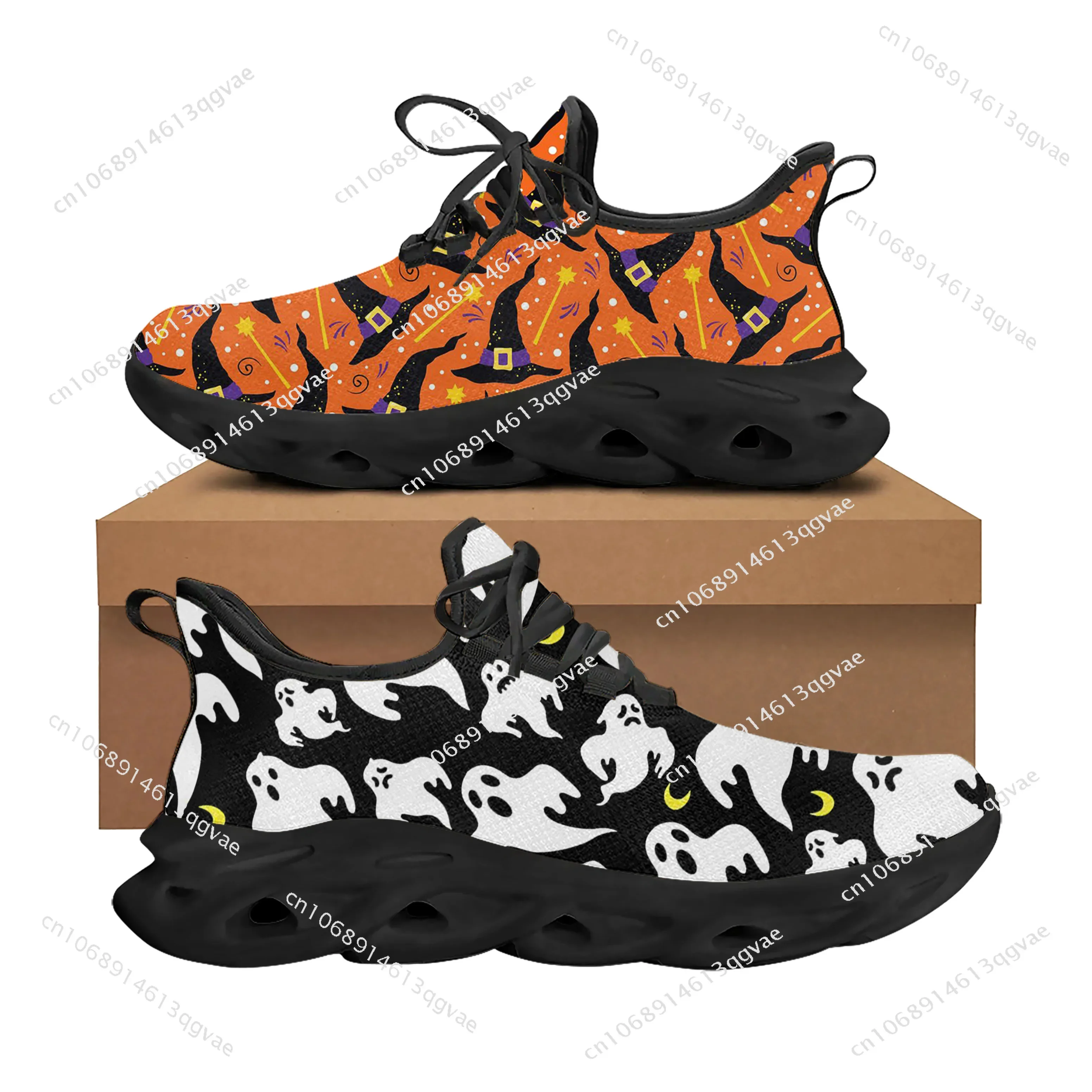 Halloween Pumpkin Flats Sneakers Mens Womens Sports Running High Quality Sneaker Lace Up Mesh Footwear Tailor-made Shoe Balck