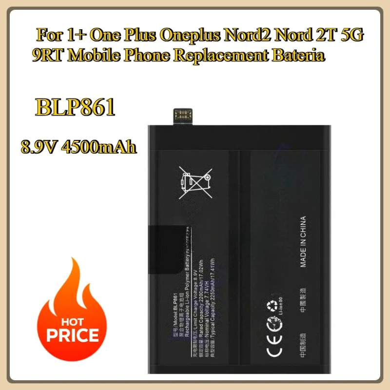 

New BLP861 4500mAh Replacement battery for 1+ One Plus Oneplus Nord2 Nord 2T 5G 9RT Mobile Phone Replacement Bateria