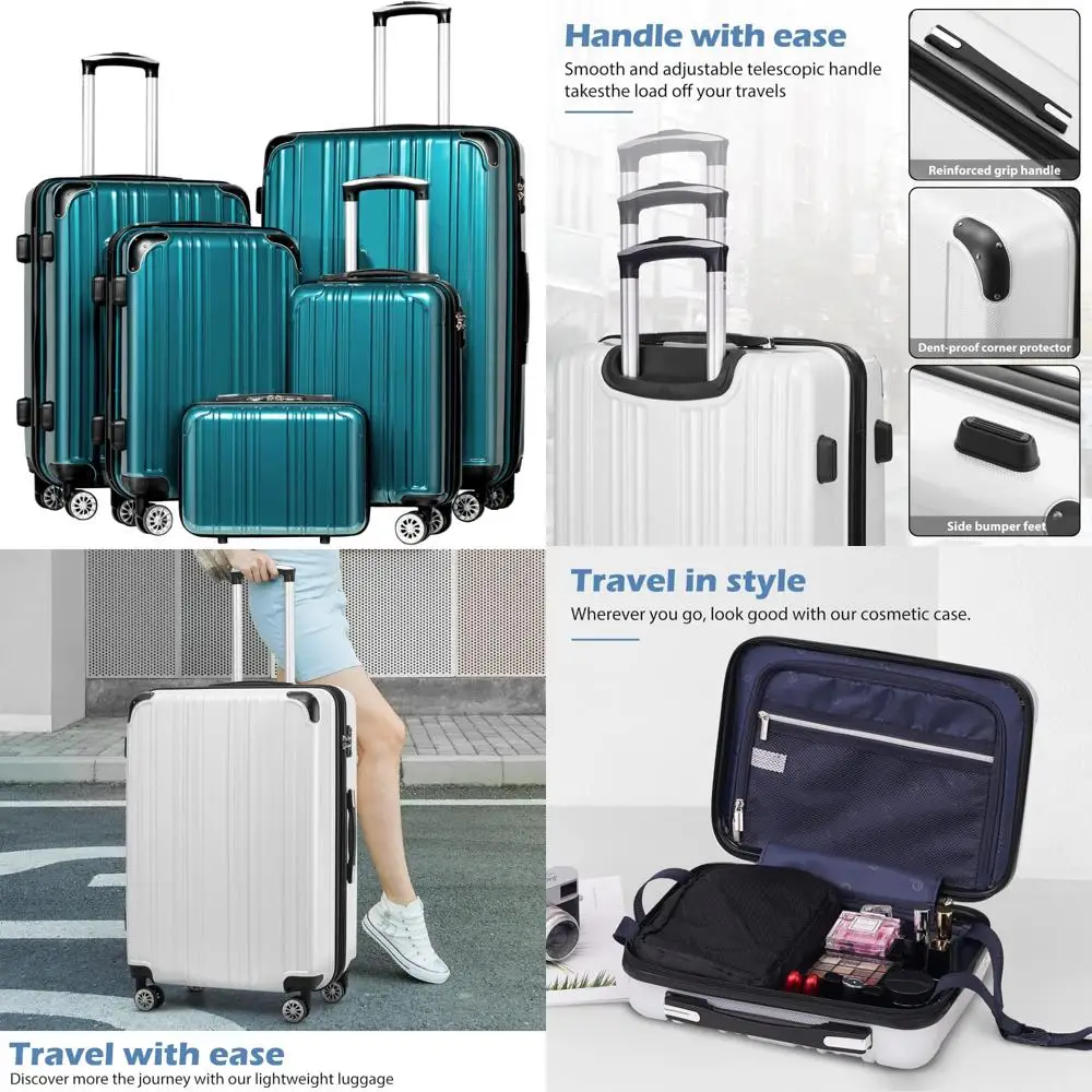 

expandable 5-piece hardside spinner luggage set in green - 20", 24", 28"