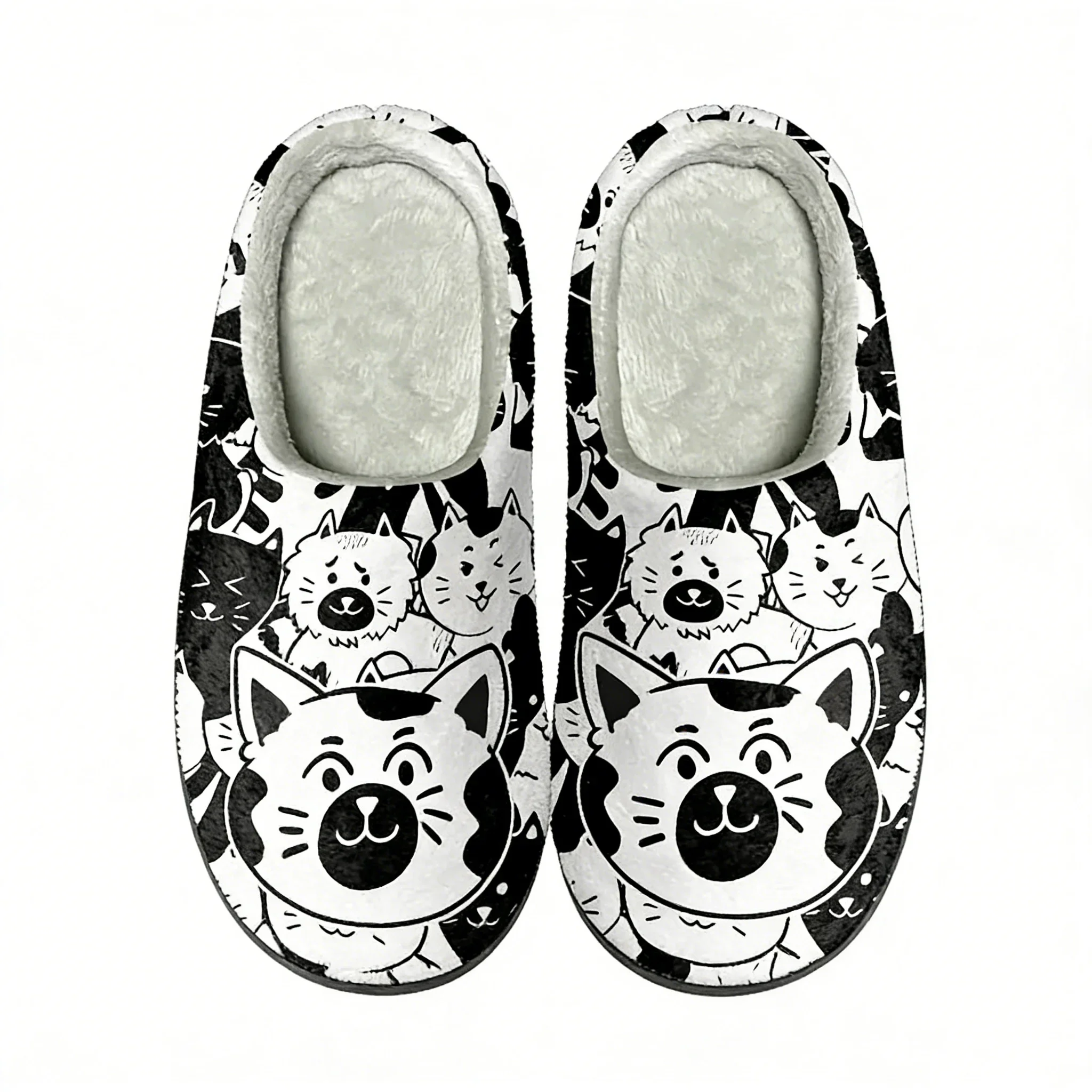 

Cartoon Cat Design Warm Cotton Slippers Travel Home Unisex Casual Non-slip Shoes Couple Indoor House Slippers Print On Demand