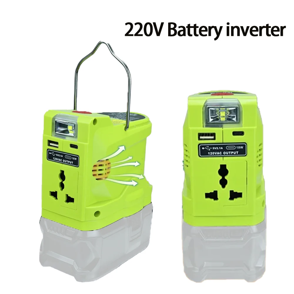 220V/110V Battery Adapter Converter 200W for Ryobi With Handle USB Port Type-c Led Light Power Tool