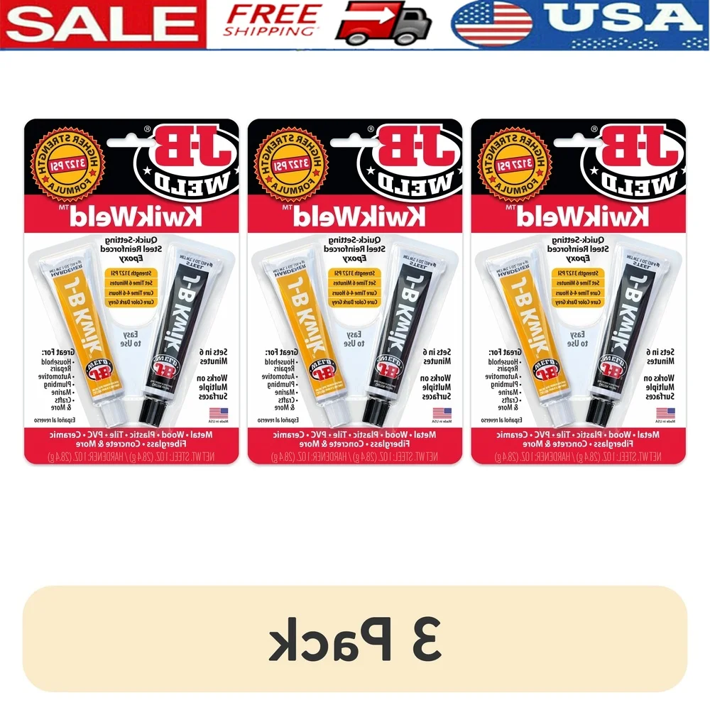

3 Pack Epoxy Adhesive KwikWeld 2 oz Waterproof Permanent Bond Sets in 6 Minutes Cures Dark Grey 3127 PSI Strength