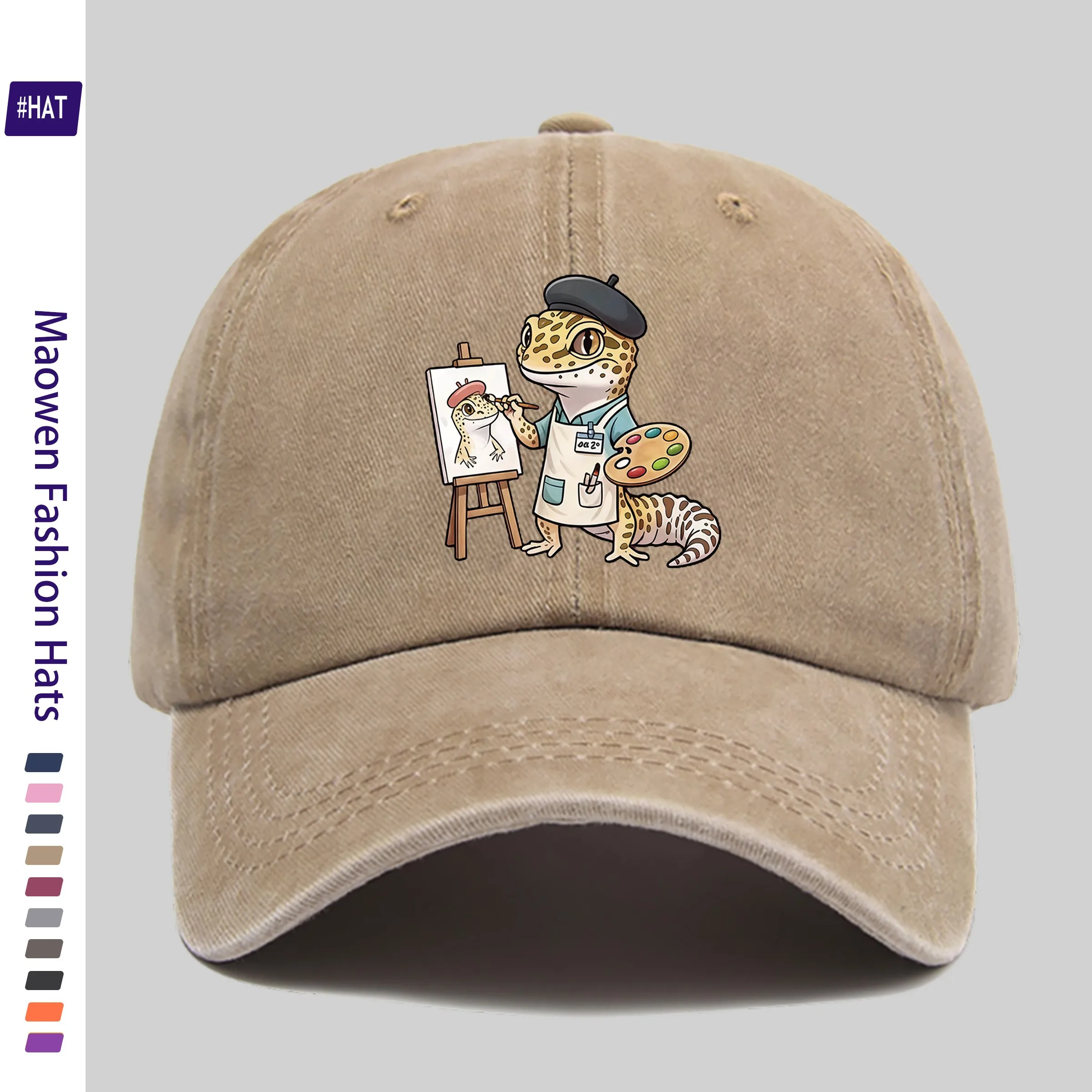 1pc Cartoon Lizard Painter Drawing Fun Pattern Hot-Stamped Unisex Baseball Cap Autumn/Winter All-Season Retro