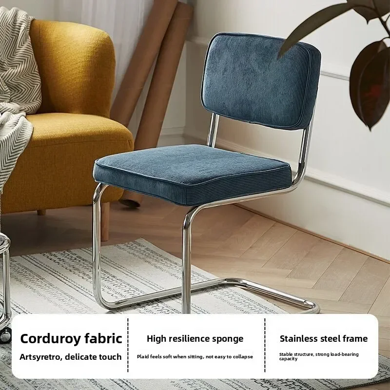 Nordic Retro Corduroy Living Room Leisure Backrest Restaurant Dining Chairs Home Iron Backrest Comfortable Dressing Chairs