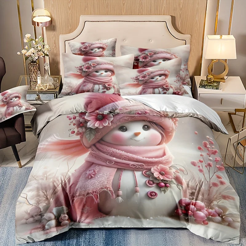 

Комплект постельного белья Winter Snowman из 3 предметов — мягкое розовое и пастельно-розовое покрывало с застежкой-молнией, всесезонный полиэстер, который можно стирать в машине