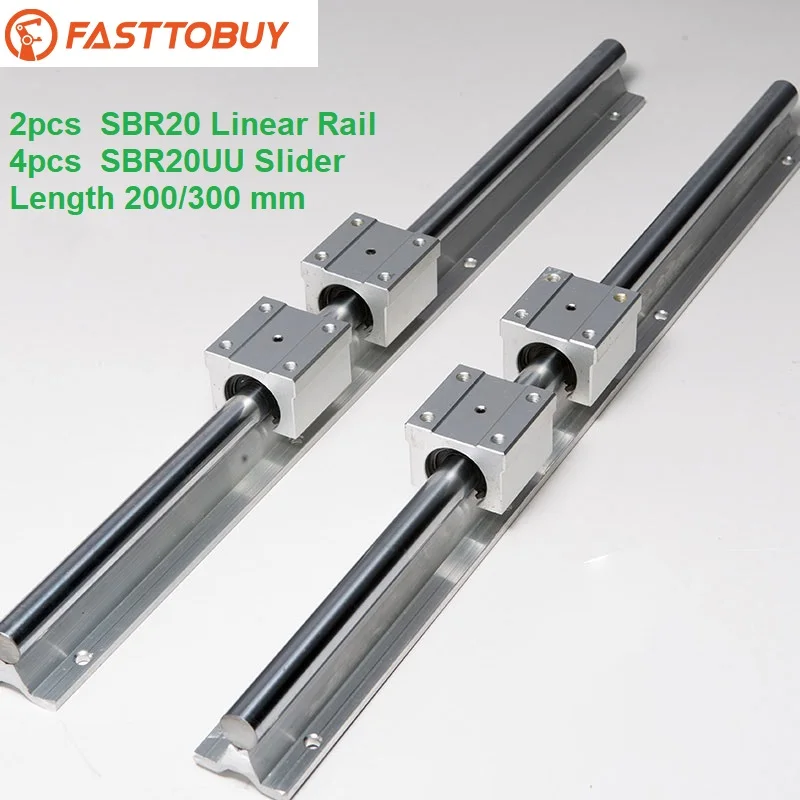 

2 pcs SBR20 Linear Guide Rail of Length 200/300mm with 2pcs Cylindrical Guide and 4pcs Slider for CNC Wide Application