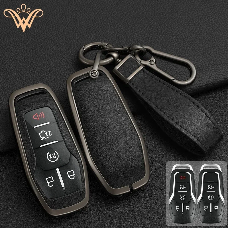 

Zinc Alloy + Leather Car Key Case For Ford Mustang Fusion Explorer Edge F-150 Mondeo 2015 2016 2017 2018 For Lincoln MKZ MKC MKX