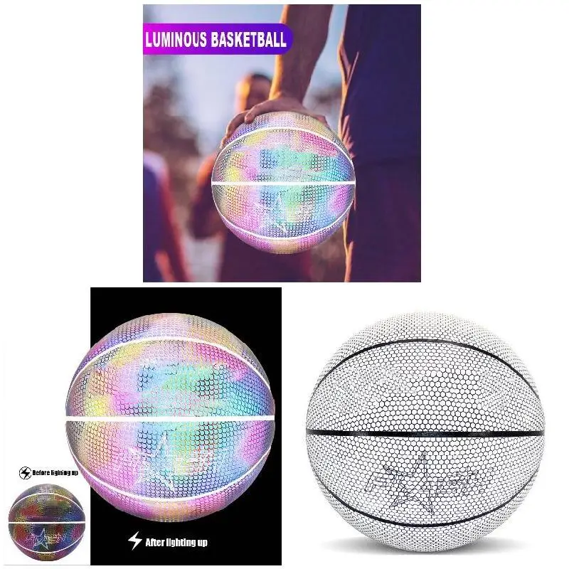 

Holographic Glowing Reflective Basketball Lighted Glow Basketball Night Game Portable