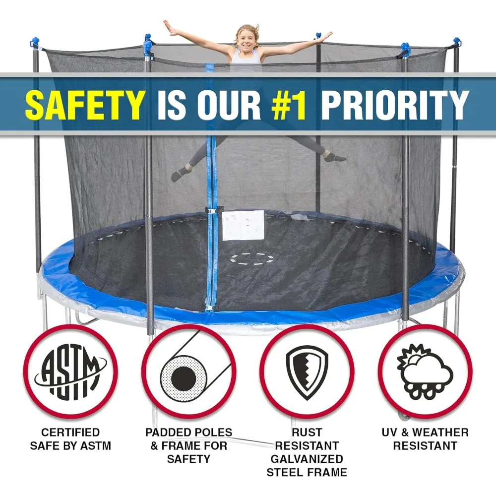 12ft Trampoline with UV Resistant Safety Enclosure，Safe Padded Frame, Anti Rust Metal Frame, Heavy Duty, Outdoor Fun