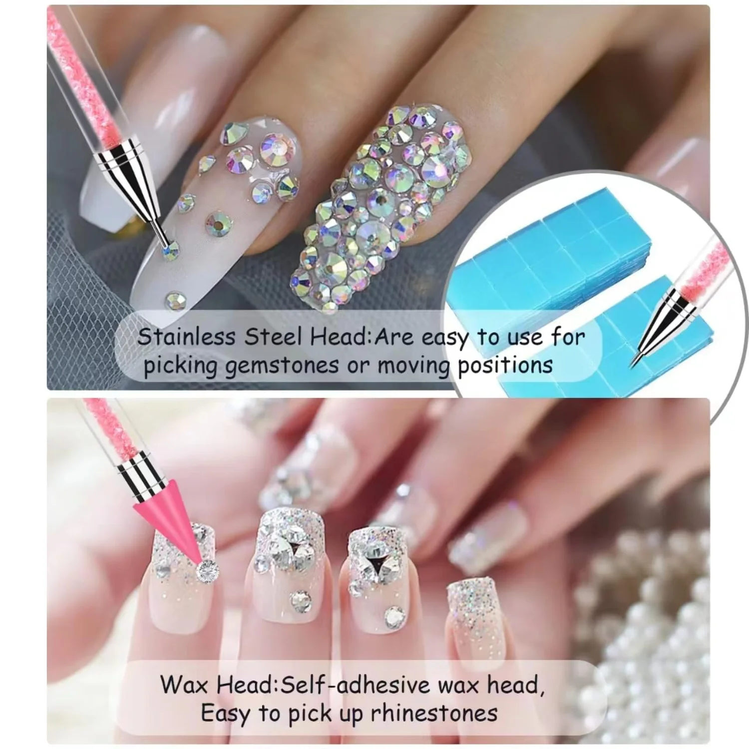 Convenient, Stylish DIY Nail Art Gem Pickup Kit with Easy-to-Use, Sparkling Rhinestones - Rhinestone Picker Tool Set Includes 2