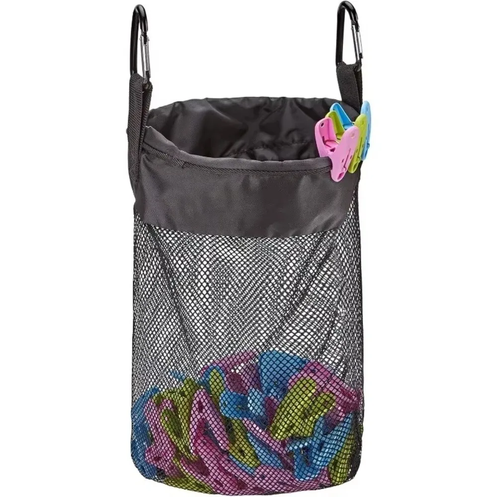 Grid Design Clothespin Storage Bag Hanging Drawstring Closure Drawstring Storage Bag Outdoor Material