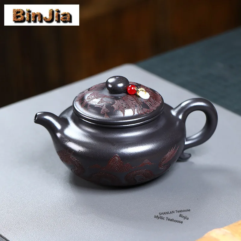 

Чайник из исинской глины (400 мл) ручной работы, в форме дракона, из необработанной руды, желтой глины Сюань, железного камня, набор для чая из цзыша, подарки