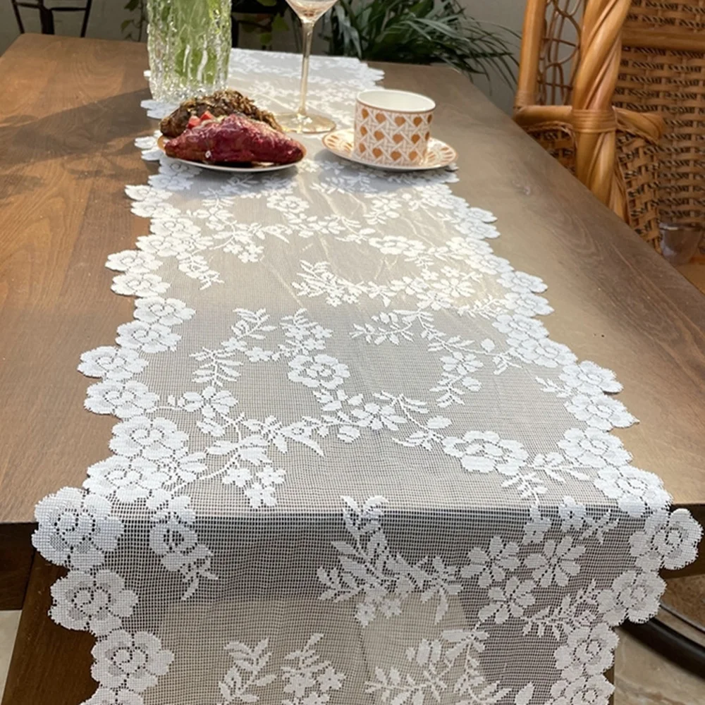 

1PCS Luxury Wedding Party Lace Tablecloth Rose Floral Table Runner Home Appliances Table mat For Dining Christmas Decoration EA2