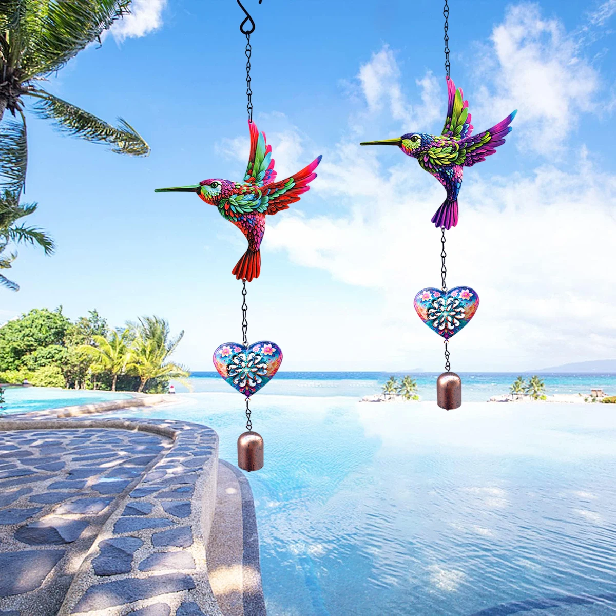 

21 Inch Outdoor Metal Hummingbird Wind Chimes, Perfect Soothing Sounds for Garden, Patio, Porch, Balcony Yard Hanging Decoration