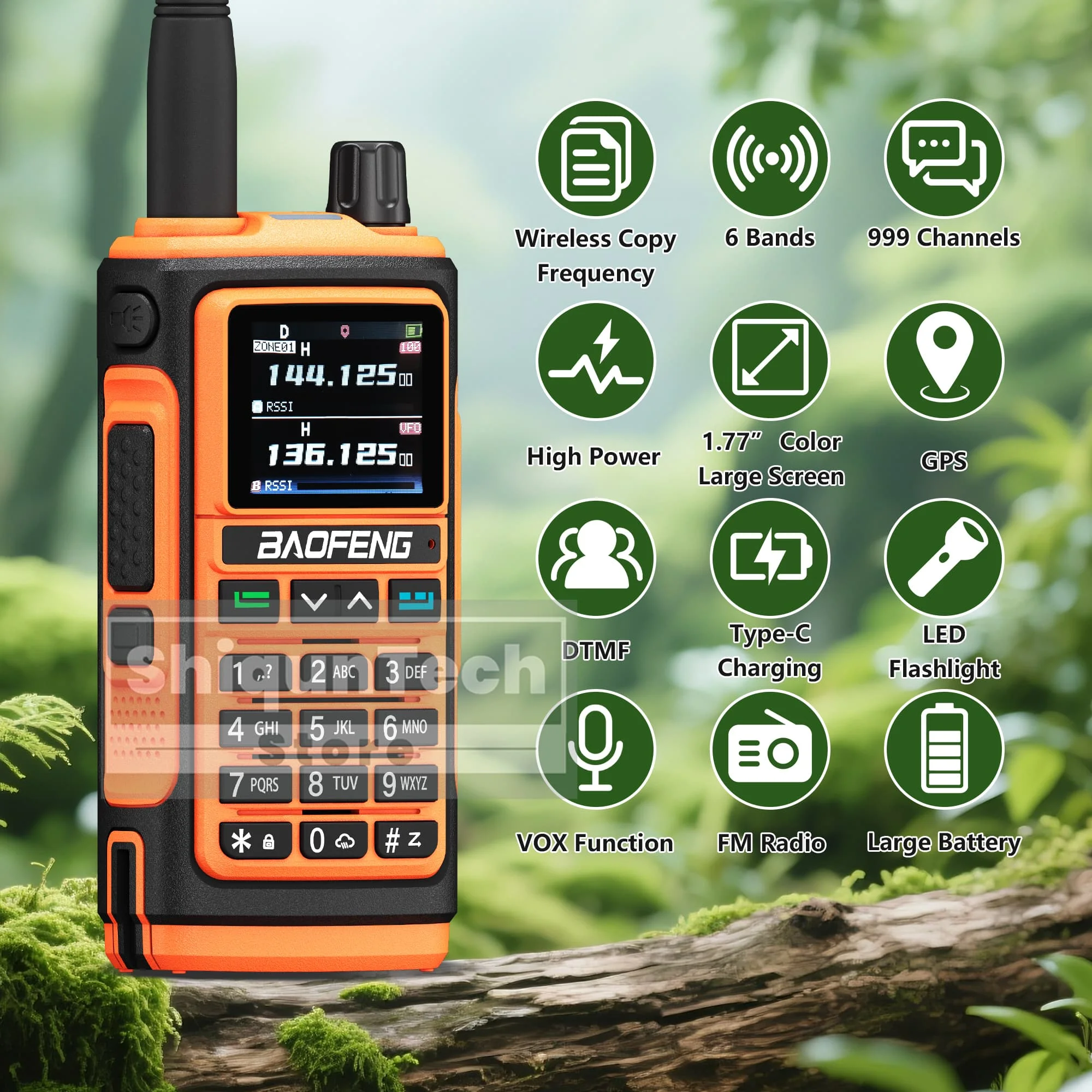 Baofeng UV-17H Walkie Talkie GPS 3800mAh Thickened Battery Type-C Charging Six Band UHF VHF FM AM NOAA 999CH Upgrade UV-17 Radio