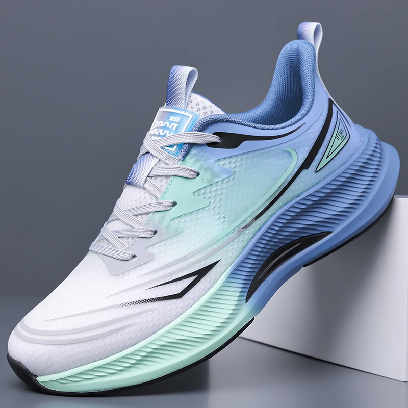 

Blue Casual Men Shoes Lace Up Mesh Man Sneakers Lightweight Comfortable Breathable Rubber Flat Fashion Designer Shoes for Male 7