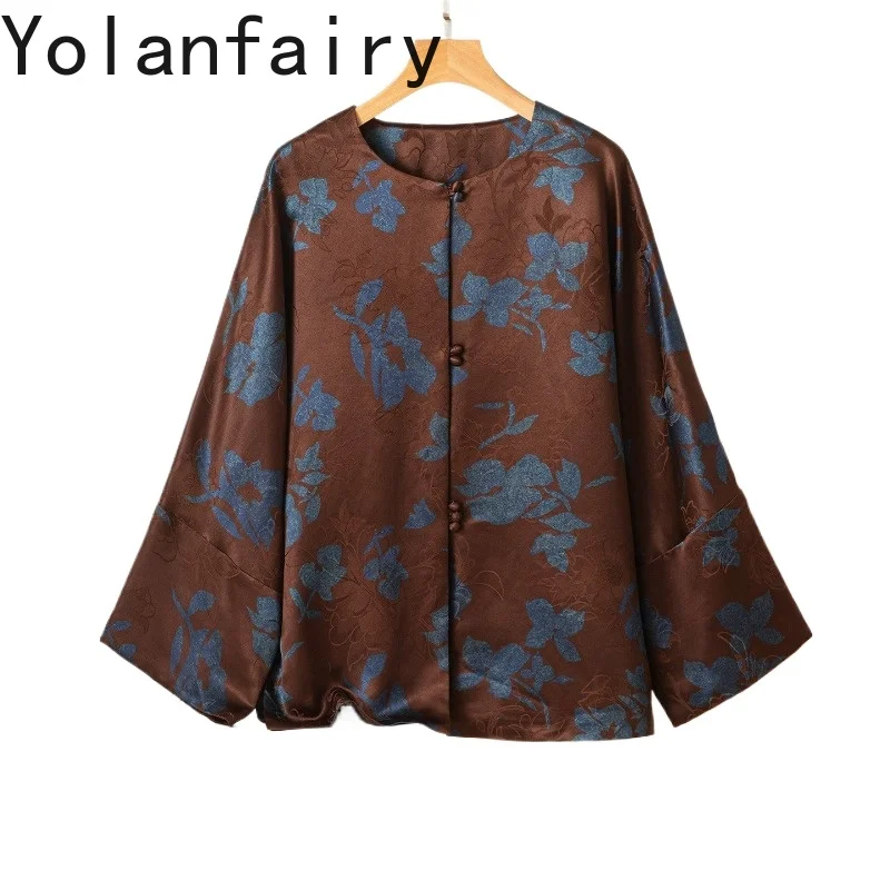 

YOLANFAIRY 50mm 100% Real Mulberry Silk Shirts for Women Spring Autumn 2026 Luxury Watered Gauze Shirt Woman Blouse Elegant Tops