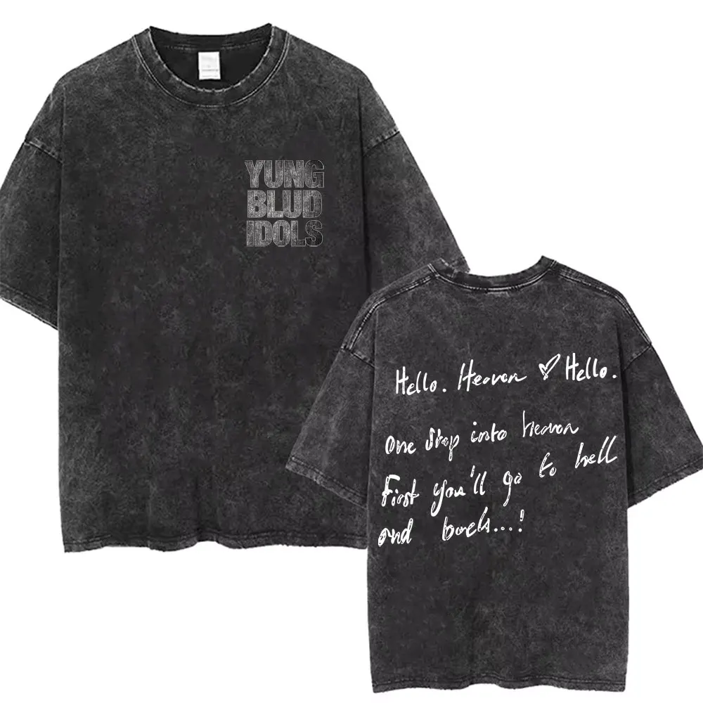 

Washed Vintage Rocker Yungblud IDOLS Album Tour Double Sided Print T-shirts Men Women Fashion Hip Hop Rock Short Sleeve T Shirts