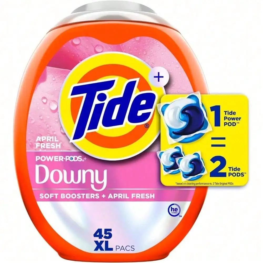 Power PODs + Downy 3-In-1 Laundry Pods: April Fresh, Deep Clean, Soften, Stain & Odor Remove, HE Compatible, Mess-Free