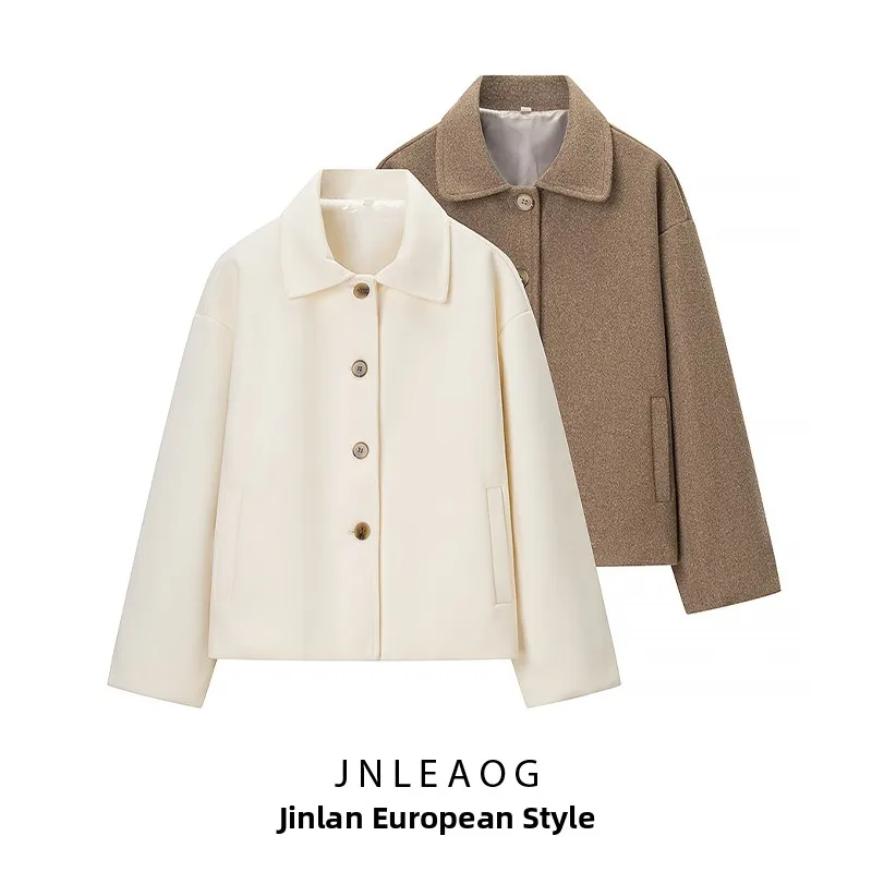 

JNLEAOG Faionable Woolen Coat with Collar Design Street Sle Long Sve Autumn New Women's Clothing Polyester Fiber
