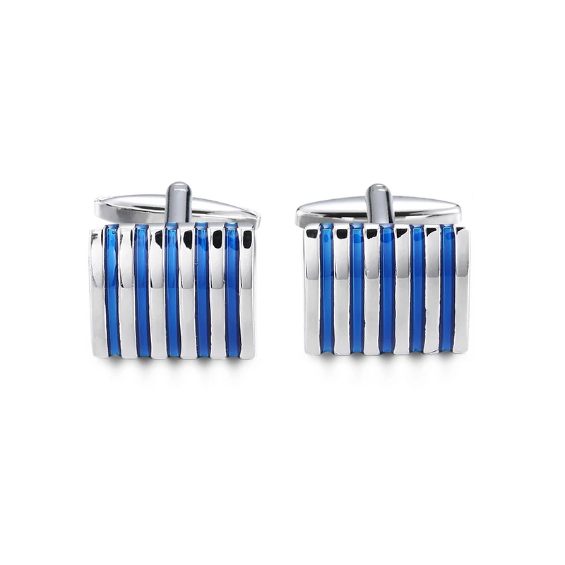 High qualityblue striped cufflinks, French shirt, brass material, designed by brand designer for men's wedding cufflinks