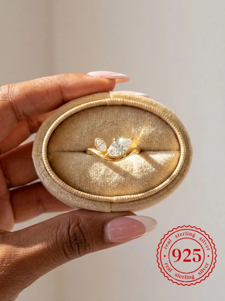 

925 Sterling Silver Luxury V-Shape Marquise Zircon Ring For Women Engagement Party Daily Wear High Quality Fashion Fine Jewelry