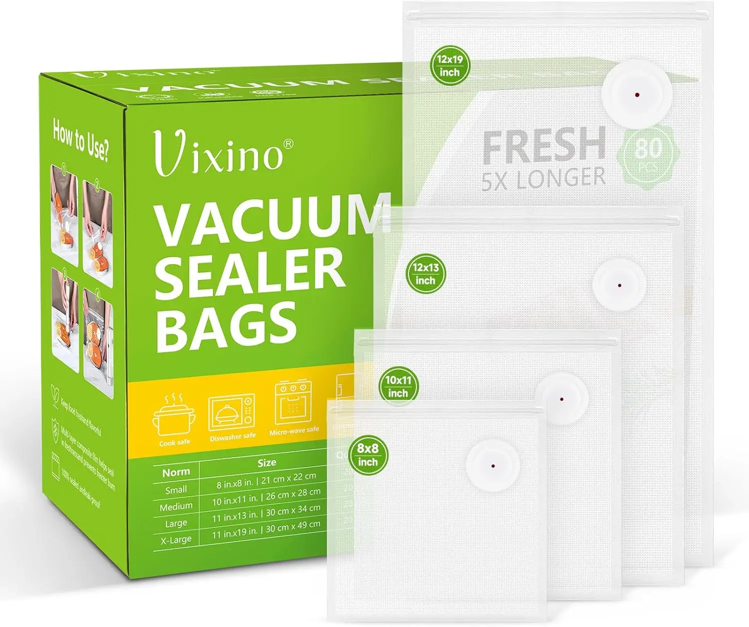 

80 Reusable BPA-Free Vacuum Sealer Bags for Food, Compatible with Handheld and Machine Sealers