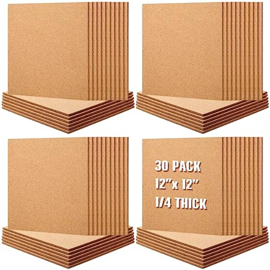 

Pack Cork Board Square 12" x 12", 1/4" Thick Cork Board Tiles Bulk for Wall Self Adhesive Bulletin Corkboards Tiles Sheet for W