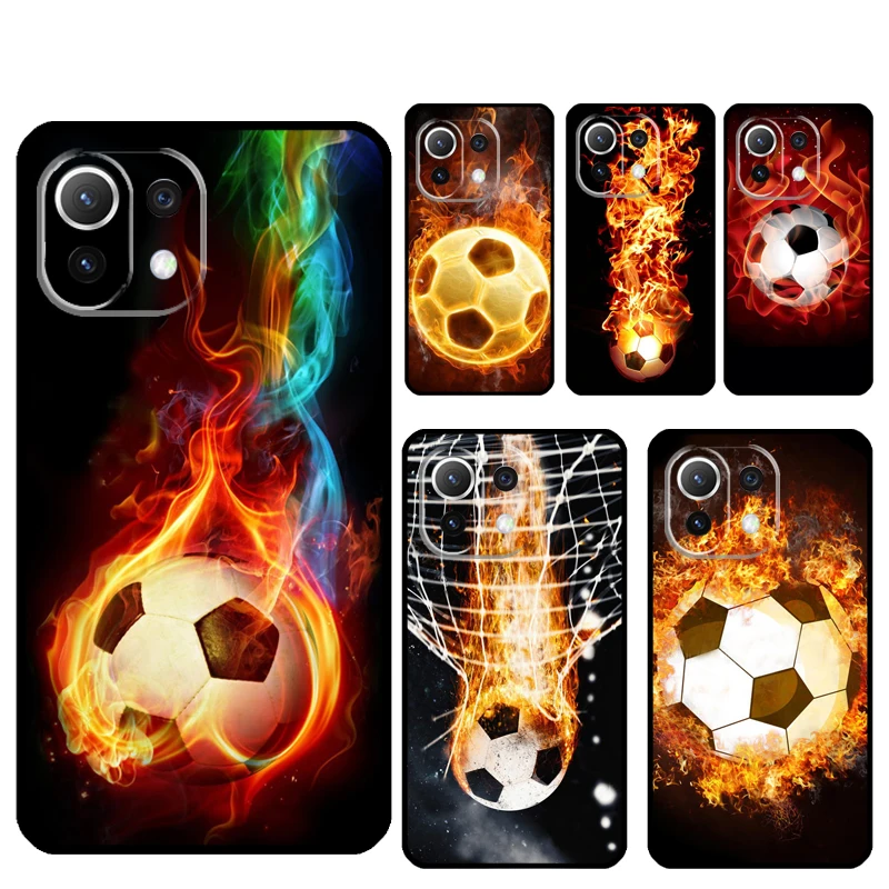 Fire Football Ball Soccer Cover For Xiaomi 13 14 15 Ultra 11T 12T 13T 14T Pro POCO X7 Pro X3 X5 X6 M6 F5 F6 Pro Case